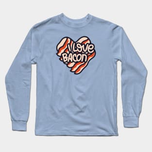 I love bacon retro cartoon heart red and beige Long Sleeve T-Shirt